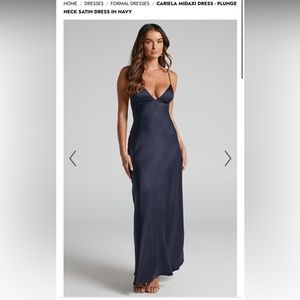 Showpo CARIELA MAXI DRESS - PLUNGE NECK SATIN DRESS IN NAVY
